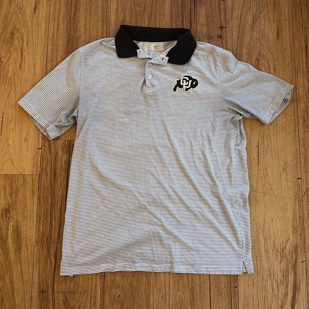 Men's Colosseum White/Black Colorado Buffaloes Print Stripe Polo Medium